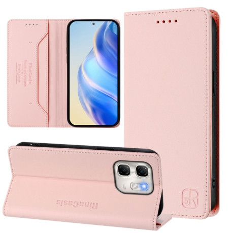 Чехол-книжка RC01 Dual-Folded Magnetic Suction RFID Leather на Infinix Hot 50i 5G / Smart 9 4G - розовый