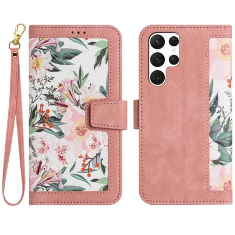 Чехол-книжка Floral Pattern Leather для Samsung Galaxy S25 Ultra 5G - розовый