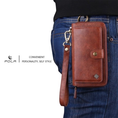 Чехол-кошелек POLA Multi-function Fashion Zipper для iPhone XS Max - коричневый