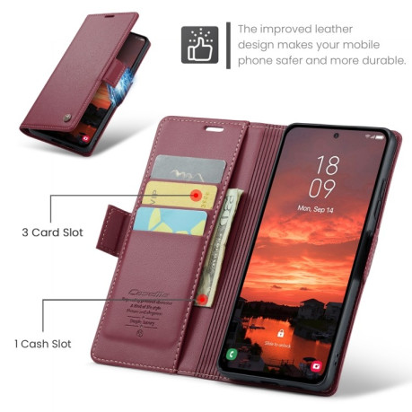 Чехол-книжка CaseMe 023 Butterfly Buckle Litchi Texture RFID Anti-theft Leather для Samsung Galaxy S25+ 5G - красный