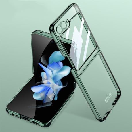 Протиударний чохол GKK Electroplating + Glass для Samsung Galaxy Flip 6 - зелений