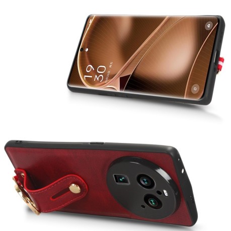 Противоударный чехол Wristband Leather Back для OPPO Find X6 Pro 5G - красный