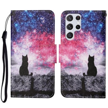 Чохол-книжка Colored Drawing Pattern для Samsung Galaxy S23 Ultra 5G - Star Sky Cat