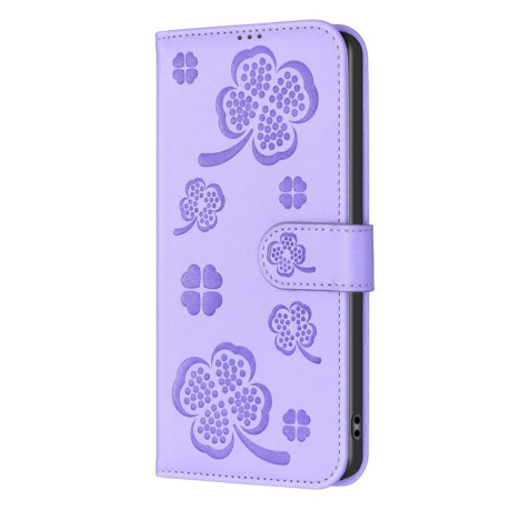 Чехол-книжка Four-leaf Clasp Embossed на Xiaomi Redmi Note 14 5G/Poco M7 Pro 5G - фиолетовый
