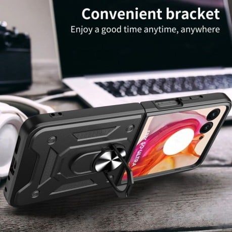 Протиударний чохол Armor Ring Holder TPU Hybrid PC для Motorola Razr 50 Ultra 5G - сріблястий