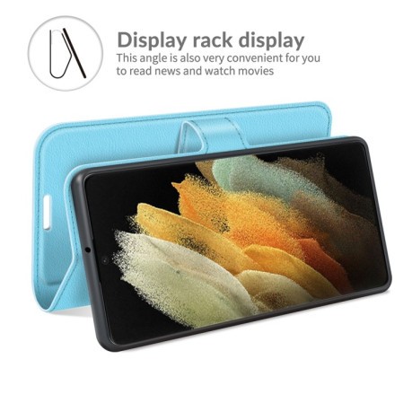 Чехол-книжка Litchi Texture на Samsung Galaxy S22 Ultra 5G - синий