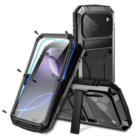 Протиударний чохол R-JUST Metal + Silicone + Tempered Glass Life Waterproof на iPhone 17 Pro - чорний