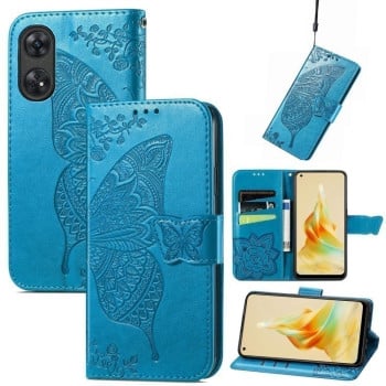 Чехол-книжка Butterfly Love Flower Embossed для OPPO Reno8 T 4G - синий