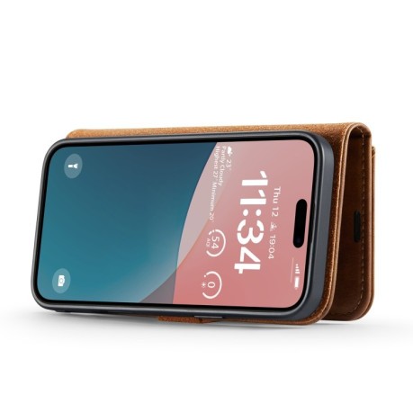 Чохол-книжка DGMING Crazy Horse Texture для iPhone 16 - коричневий