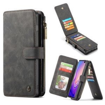 Кожаный чехол- кошелек CaseMe 007 Series Wallet Style Picture Frame со встроенным магнитом на Samsung Galaxy S10 Plus-черный