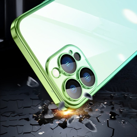 Противоударный чехол Electroplated Gradient для iPhone 14 - розово-зеленый