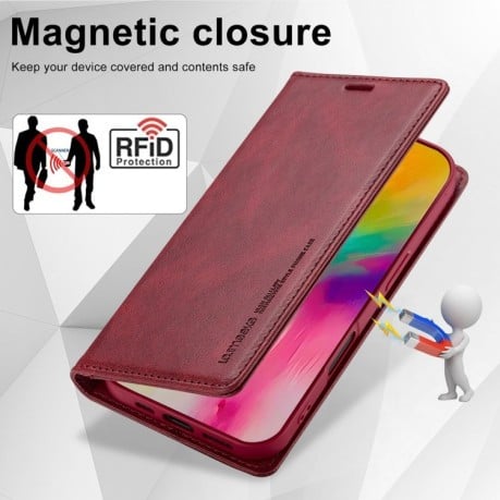 Чехол-книжка LCIMEEKE RFID для iPhone 16 Plus - красный