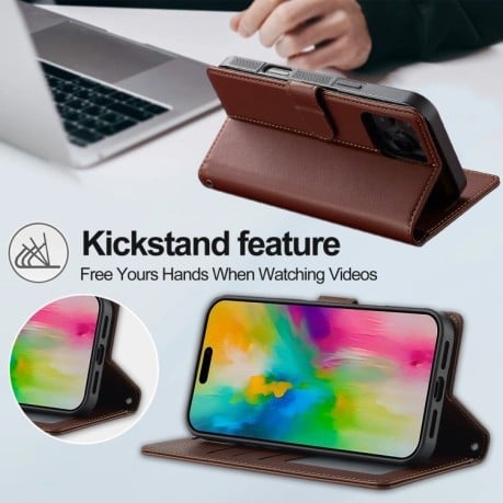 Чехол-книжка LCIMEEKE L2 Series Detachable Magsafe для iPhone 16 Pro - коричневый