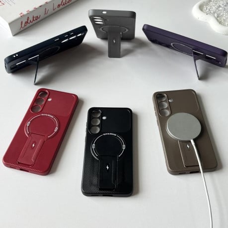 Противоударный чехол Carbon Fiber Texture (MagSafe) на Samsung Galaxy S25 FE 5G - черный