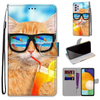 Чехол-книжка Coloured Drawing Cross для Samsung Galaxy A33 5G - Cat Drinking Soda