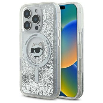 Оригинальный чехол Karl Lagerfeld Liquid Glitter Choupette Head Magsafe case для iPhone 16 Pro Max - Clear
