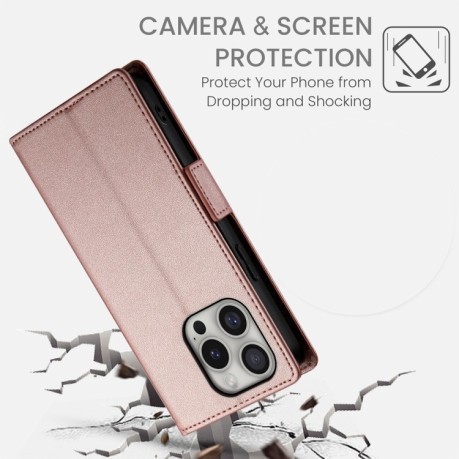 Чехол-книжка Side Buckle Magnetic Frosted Leather для iPhone 16 Pro - розовое золото