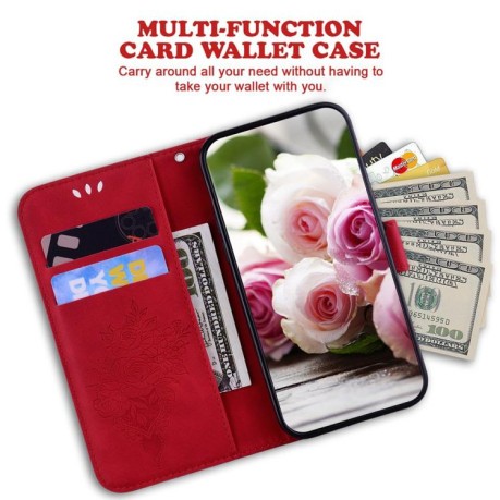 Чохол-книжка Butterfly Rose Embossed для Xiaomi Redmi Note 14 4G 164.48mm - червоний