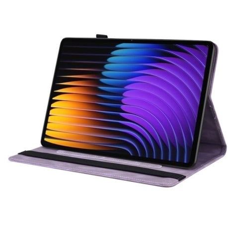Чехол-книжка Butterfly Flower Embossed Leather на Xiaomi Pad 7 / Pad 7 Pro - фиолетовый