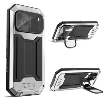 Протиударний чохол R-JUST захист камери + підставка на iPhone 17 Pro Max - сріблястий