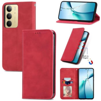 Чохол-книжка у стилі Retro м'яке покриття Skin Feel діловий дизайн на Realme C75 - червоний