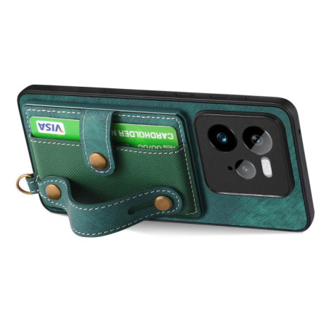 Противоударный чехол Retro Cross Wristband Wallet Leather для Realme GT 7 Pro - зеленый