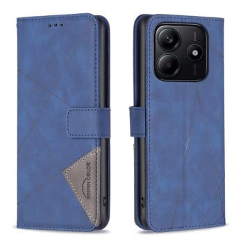 Чехол-книжка с фактурой Rhombus и магнитным хлястиком на Xiaomi Redmi Note 14 4G - синий