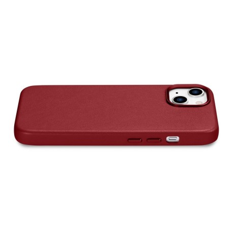 Кожаный чехол iCarer Genuine Leather (MagSafe) для iPhone 14/13 - красный