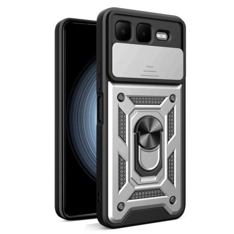Чехол со шторкой на камеры Sliding Camshield и кармашком для карт на Infinix Smart 10 Plus 4G - серебристый