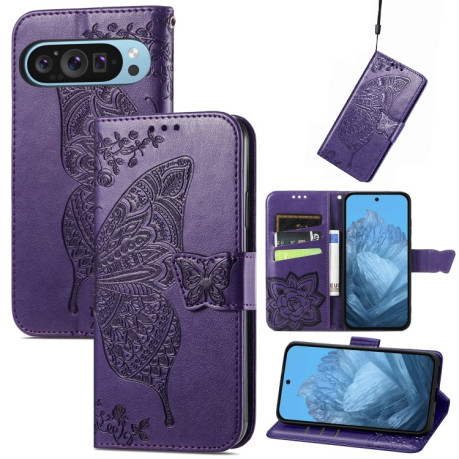 Чехол-книжка Butterfly Love Flower Embossed для Google Pixel 9 - фиолетовый
