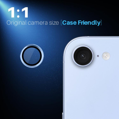 Защитное стекло NORTHJO Glitter Camera Lens Protector Tempered Glass Metal Ring на iPhone 16e - синее