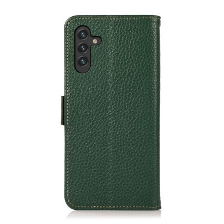 Кожаный чехол-книжка KHAZNEH Genuine Leather RFID для Samsung Galaxy A04s/A13 5G - зеленый