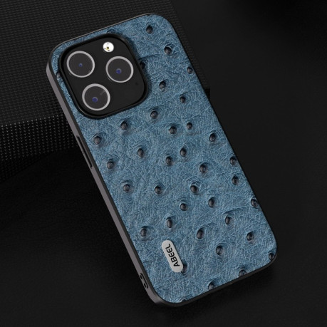 Шкіряний чохол ABEEL Genuine Leather Ostrich Texture для iPhone 15 Plus - синій