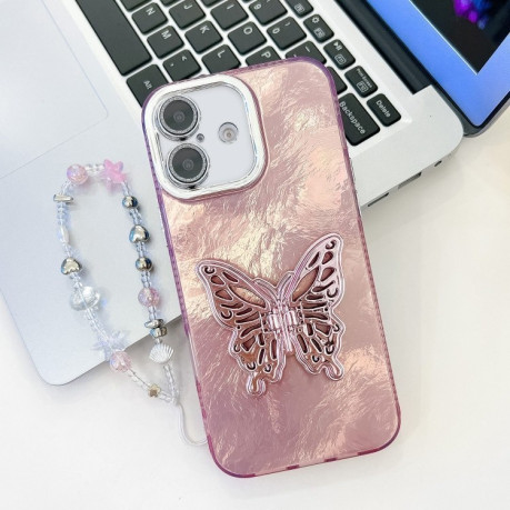 Протиударний чохол Plating Glitter Lens Film Texture Butterfly Holder Wristband для iPhone 16