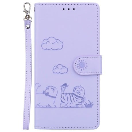 Чохол-книжка Cute Cats RFID Leather для Xiaomi 14T Pro - фіолетовий