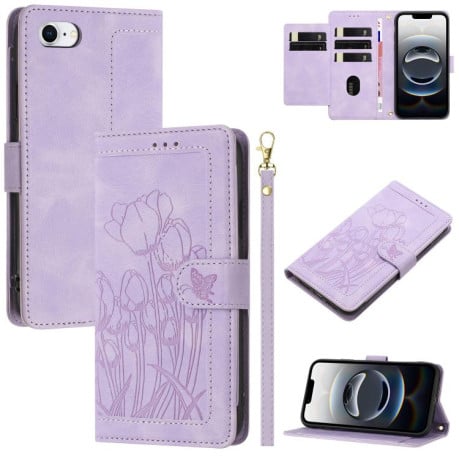 Чохол-книжка Tulips Embossed Leather для iPhone 16e - фіолетовий