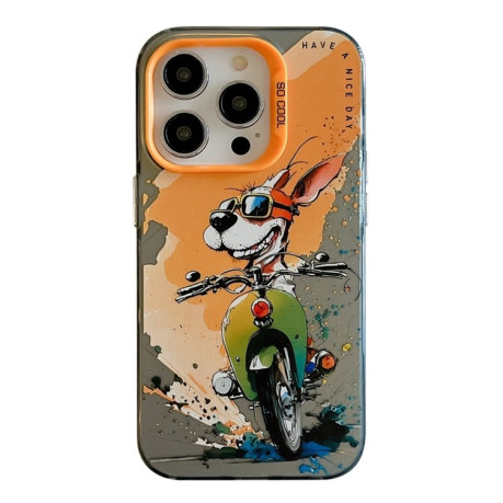 Чехол Animal Pattern Oil Painting Series для iPhone 15 Pro - Bicycle Dog