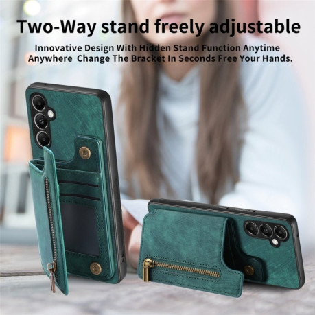 Протиударний чохол Retro Painted Zipper Wallet для Samsung Galaxy M15 - зелений