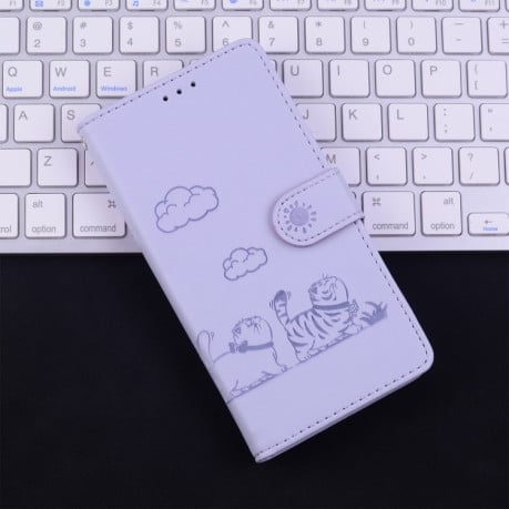Чехол-книжка с тиснением &quot;Cute Cats&quot; и защитой от сканирования RFID на Samsung Galaxy A07 4G / A06 4G / 5G - фиолетовый