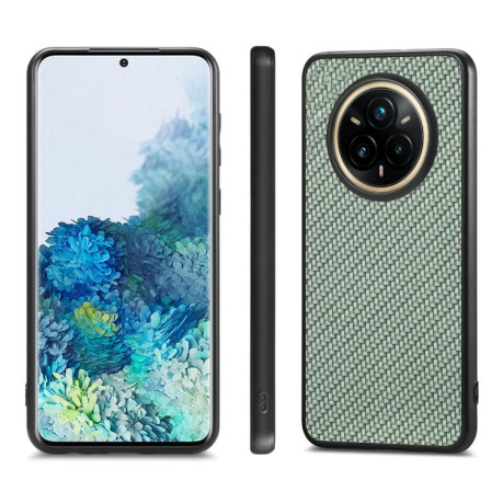 Противоударный чехол Carbon Fiber Texture Leather для Realme 14 Pro+ - зеленый