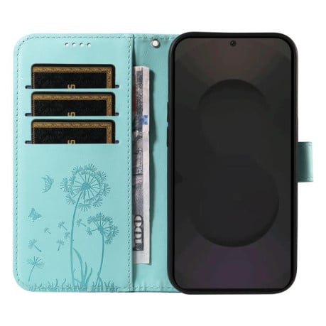 Чохол-книжка з тисненням Dandelion та магнітним хлястиком на Samsung Galaxy S25 FE 5G - зелений