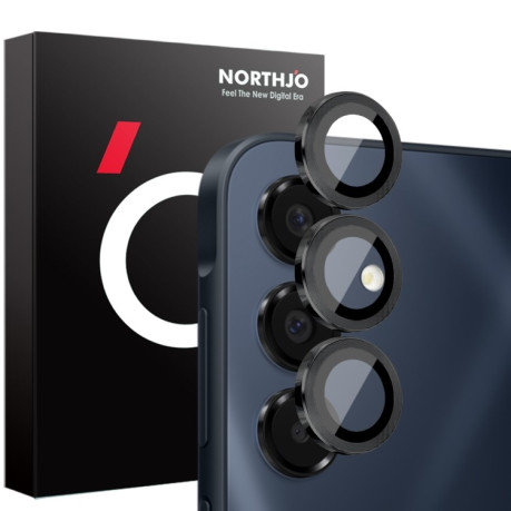 Защитное стекло NORTHJO Glitter Camera Lens Protector Tempered Glass Metal Ring на Samsung Galaxy A16 5G - черное
