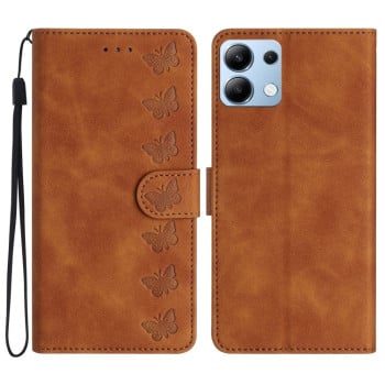 Чехол-книжка Seven Butterflies Embossed Leather для Xiaomi Redmi Note 14 4G - коричневый