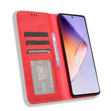 Чехол-книжка Magnetic Buckle Retro Crazy Horse Texture на Infinix Note 40 4G - красный