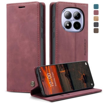 Чехол-книжка CaseMe-013 многофункциональный с кармашком на карт на Xiaomi Redmi Note 15 Pro 4G Global 163.2mm — красный