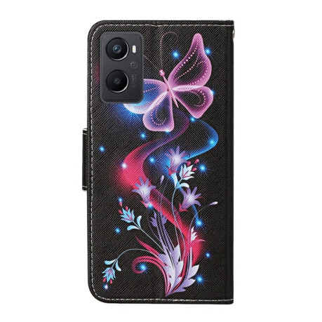 Чехол-книжка Colored Drawing Pattern для Realme 9i/OPPO A76/A96 - Fluorescent Butterfly