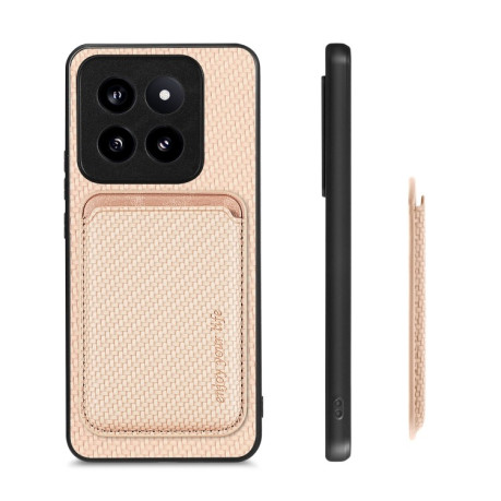Чехол Carbon Fiber Leather Card Magnetic на Xiaomi 14 Pro - хаки