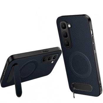 Магнитный чехол Wanlonfeng с подставкой и карбоновой текстурой на Infinix Hot 70 — сапфировый