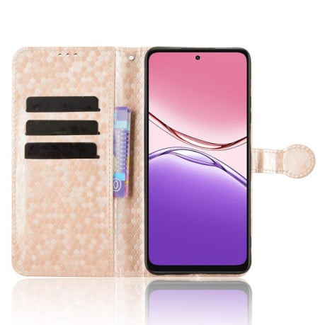 Чохол-книжка з фактурою Honeycomb Dot та магнітним хлястиком на OPPO A5x 5G/4G Global - золотий