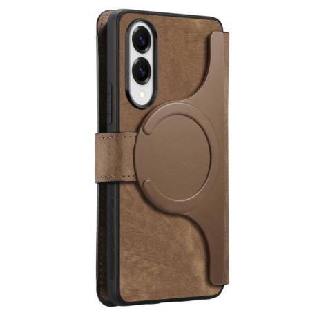 Чехол-книжка CaseNeo MagSafe RFID Anti-theft Retro Leather для Samsung Galaxy S25 Edge 5G - коричневый